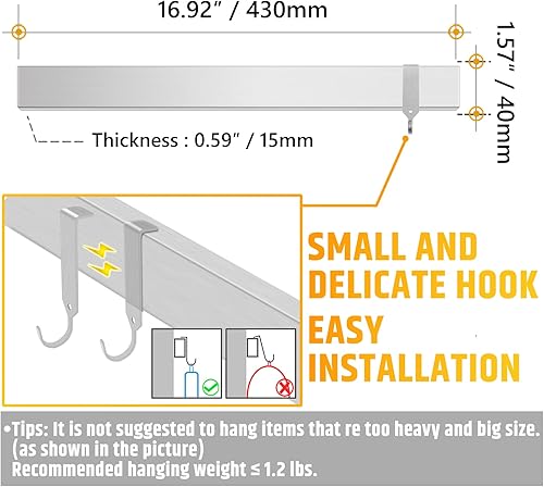 Miniatura 3 de Soporte magnético para cuchillos de doble cara de 17 pulgadas para nevera, tira de cuchillos de acero inoxidable con potente fuerza de tracción