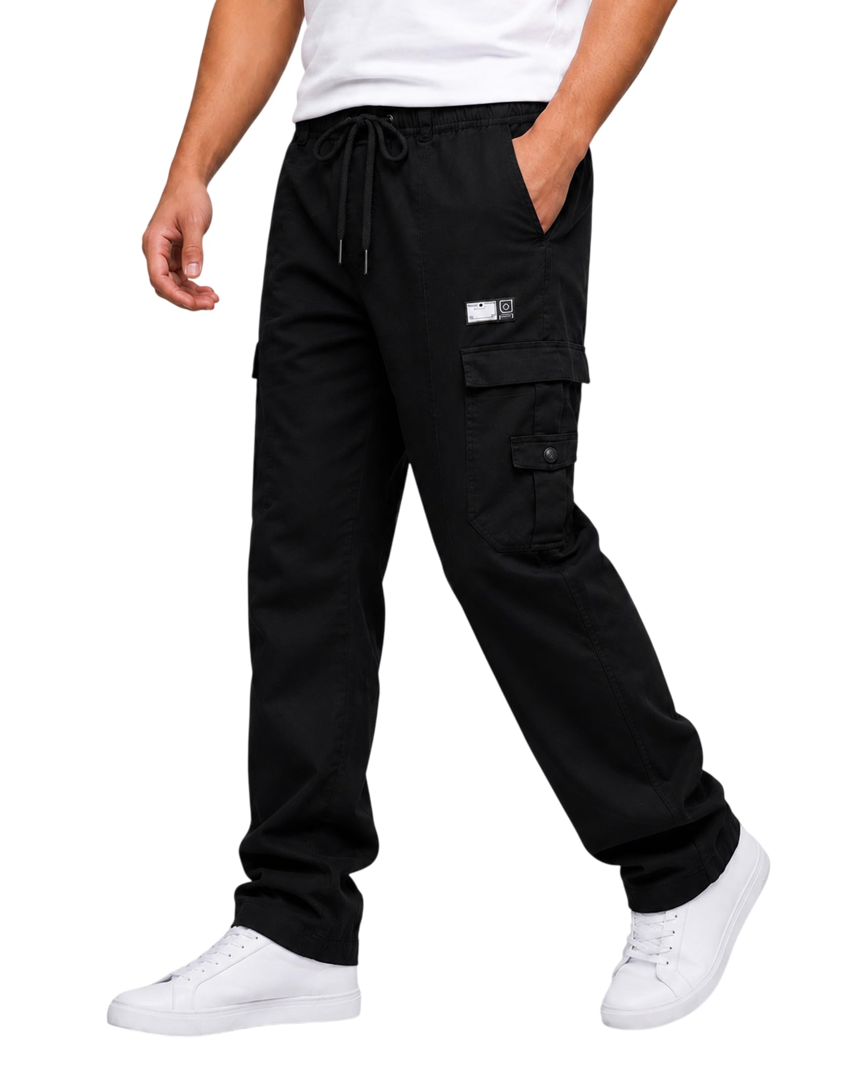 men's cotton cargo trousers | regular fit multi pocket casual pants | elastic waist with drawstring | straight fit utility bottom wear (available in plus size)