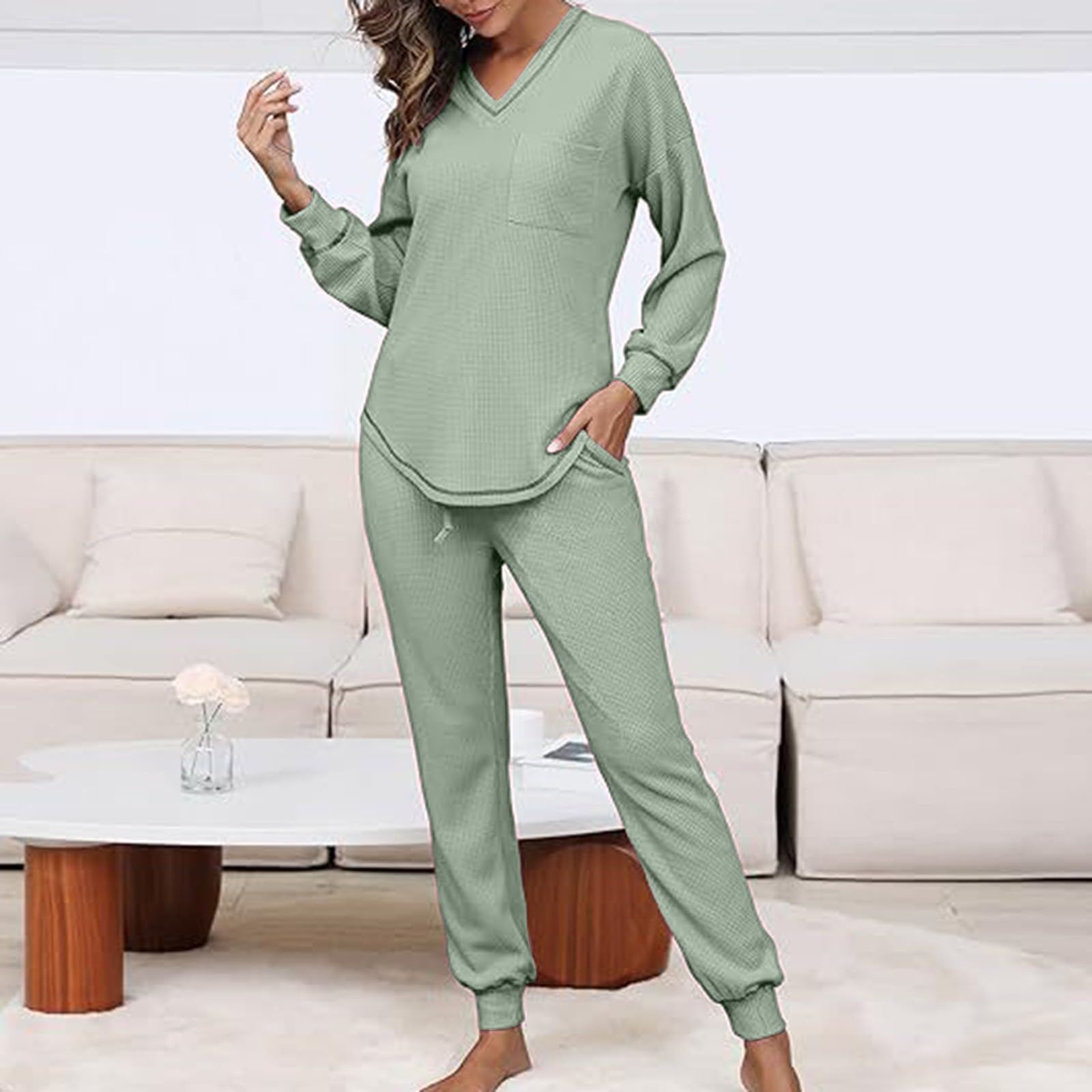 Generisch Set da jogging da donna, stile casual, a nido d'ape