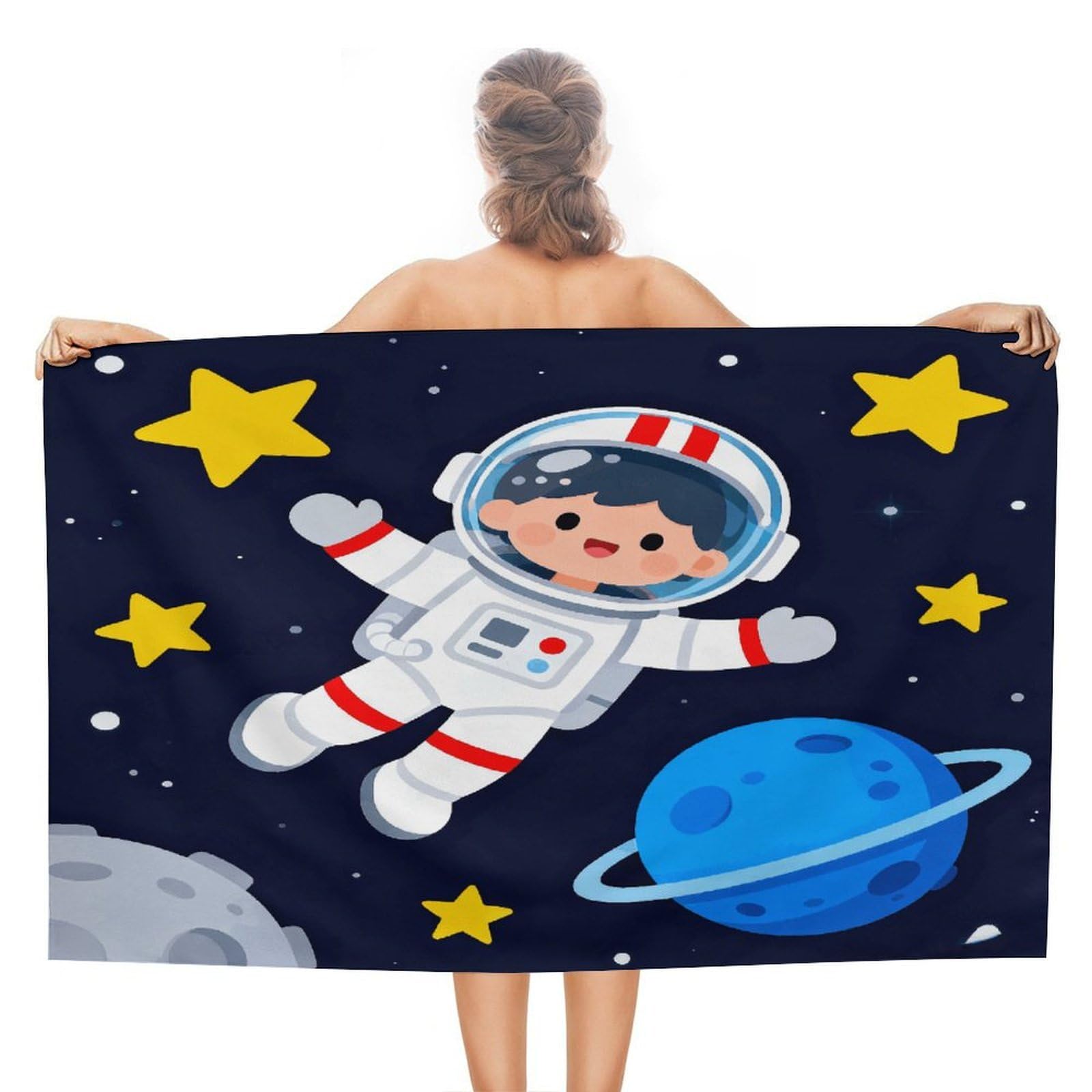 VstaDank Little Astronauts Bath Towel Stylish Double-Faced Pile Travel Towel Soft Absorbent Beach Towel for Pool Swim Sports Camping Adults Gift 51X31 Inch