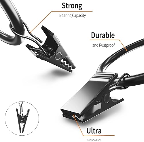 Miniatura 7 de Paquete de 24 anillos de cortina negros con clips, ganchos de cortina para colgar, anillos para cortinas resistentes, clips de cortina antióxido