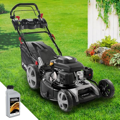 BRAST® Benzin Rasenmäher mit Antrieb | 5,2kW (7PS) | 55cm Schnittbreite | viele Modelle | TÜV | 30-80mm Schnitthöhe | 60L Fangkorb | 4 Takt OHV Motor | Stahlgehäuse | Speed