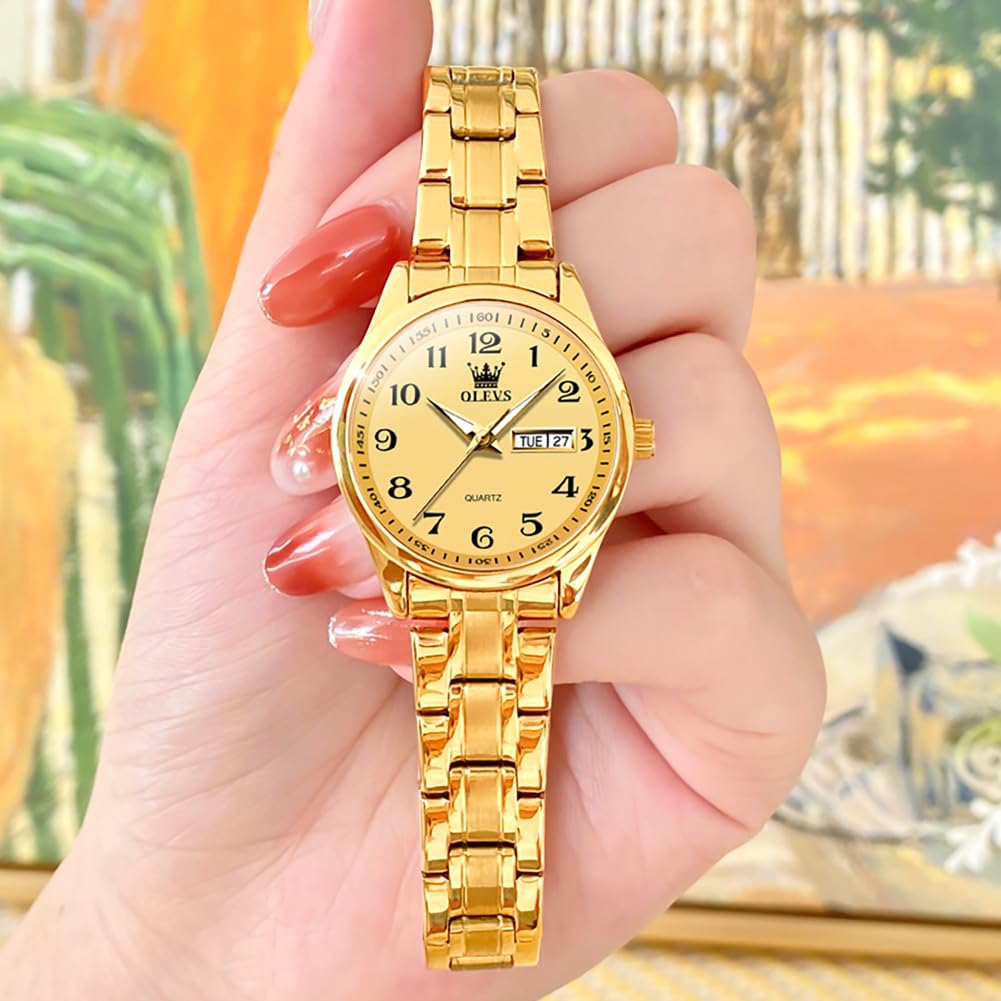 OLEVS Montre Bracelet Analogique Facile à Lire pour Femme avec Petit Cadran Or Argent Bracelet en Acier Inoxydable Étanche Jour Date Montre