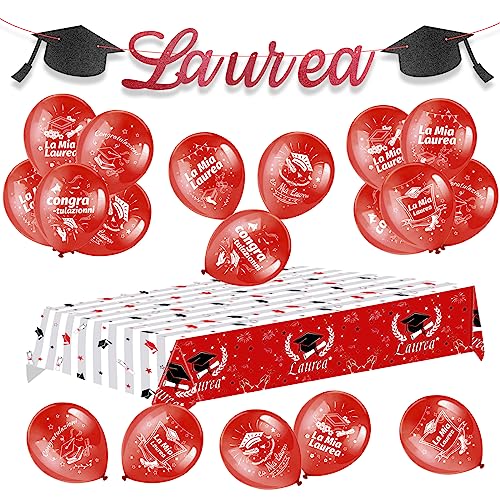 HOWAF Decorazioni Laurea Palloncini Laurea Rossi Palloncini in Lattice Striscione con Scritta Laurea Striscione Laurea Bandiera Ghirlanda Tovaglia Laurea Tavolo Gadget Laurea Theme Party Supplies