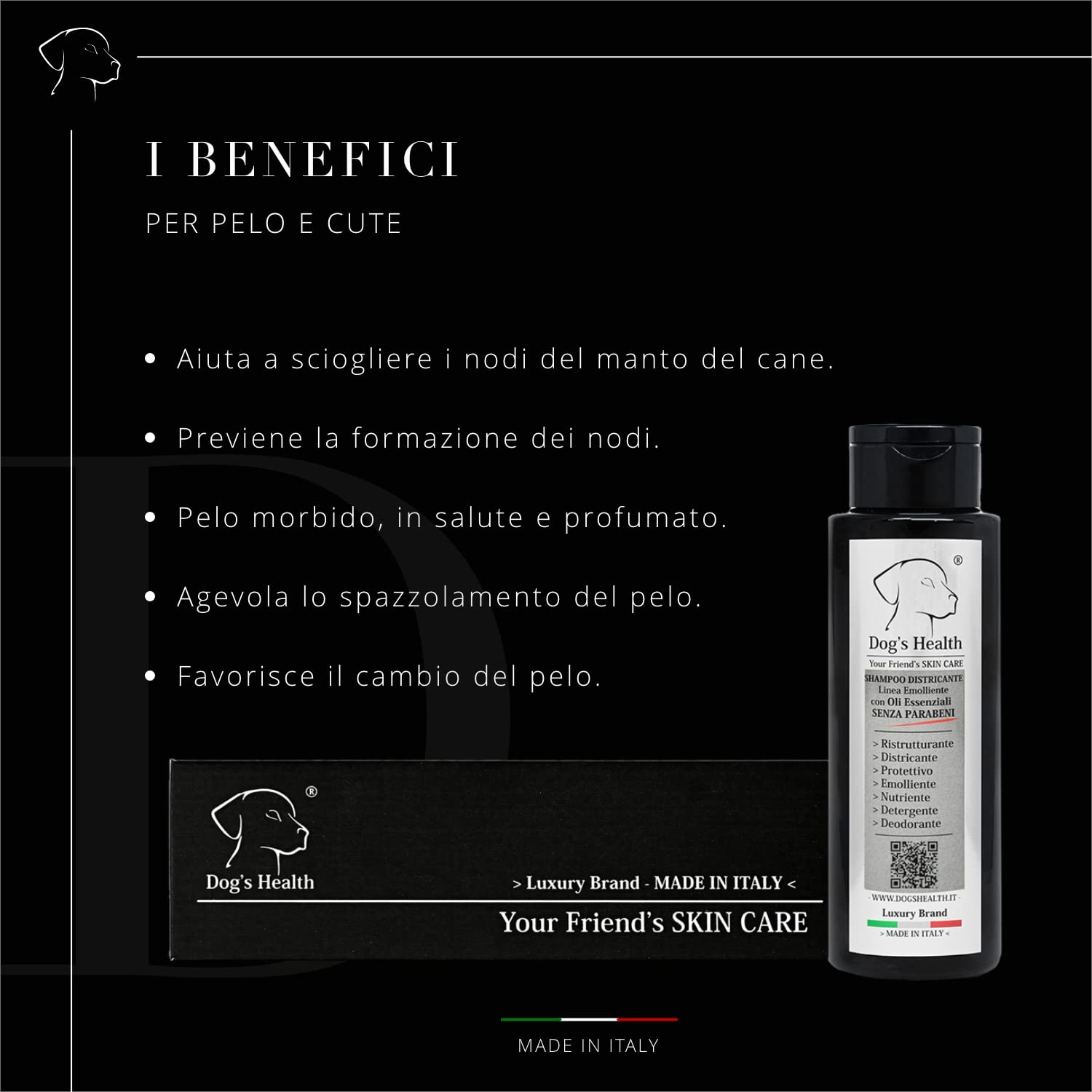 Dog's Health – shampoo per cani 500ml - shampoo Districare pelo cane - Sciogli Nodi pelo cane. shampoo per cani pelo lungo e pelo corto, Con olio di Argan, di Neem e Aloe Vera. senza OGM