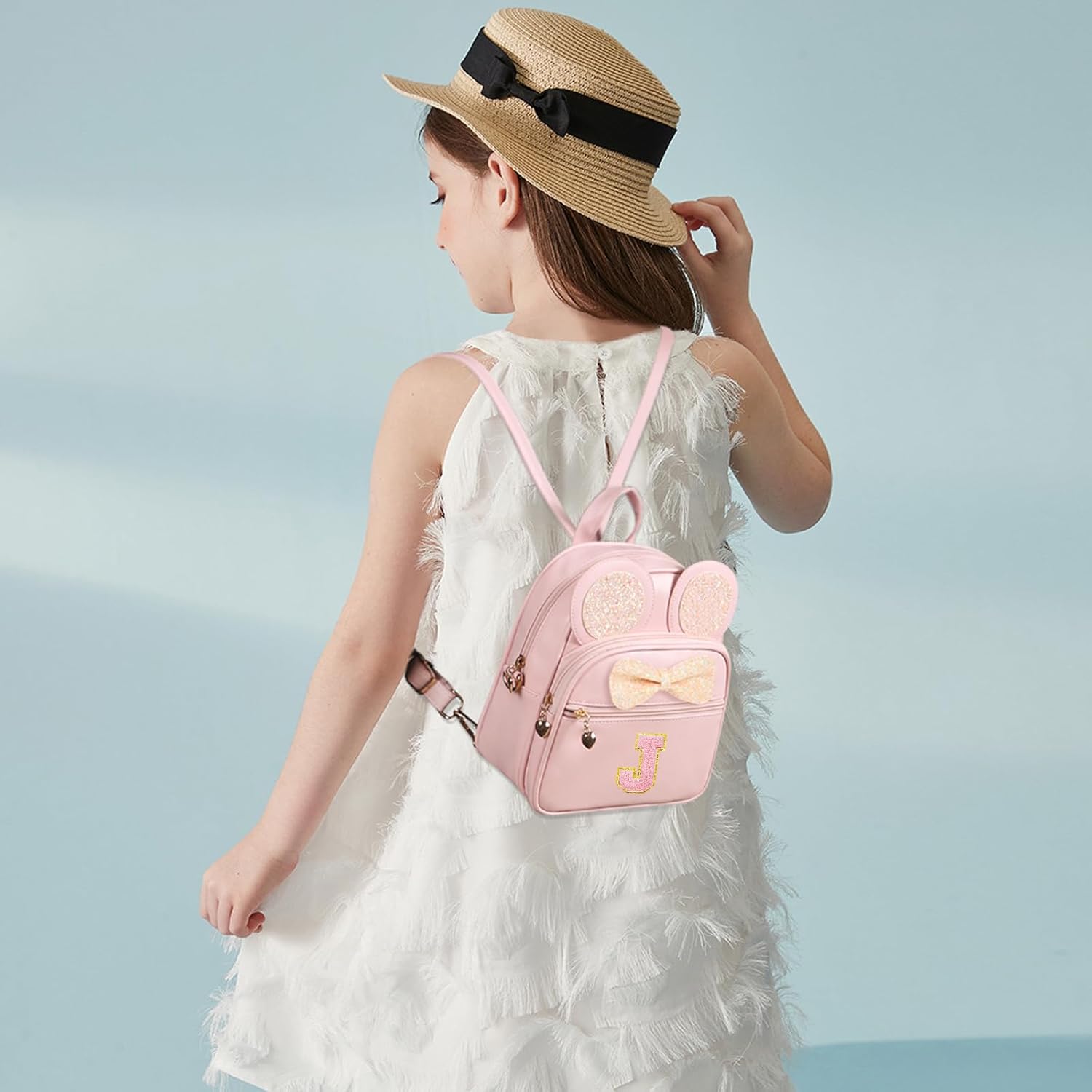 Mini Backpack for Girls Bowknot Cute Leather Backpack Toddler Purse Birthday Gifts for Kids Girls Letter J - Image 3