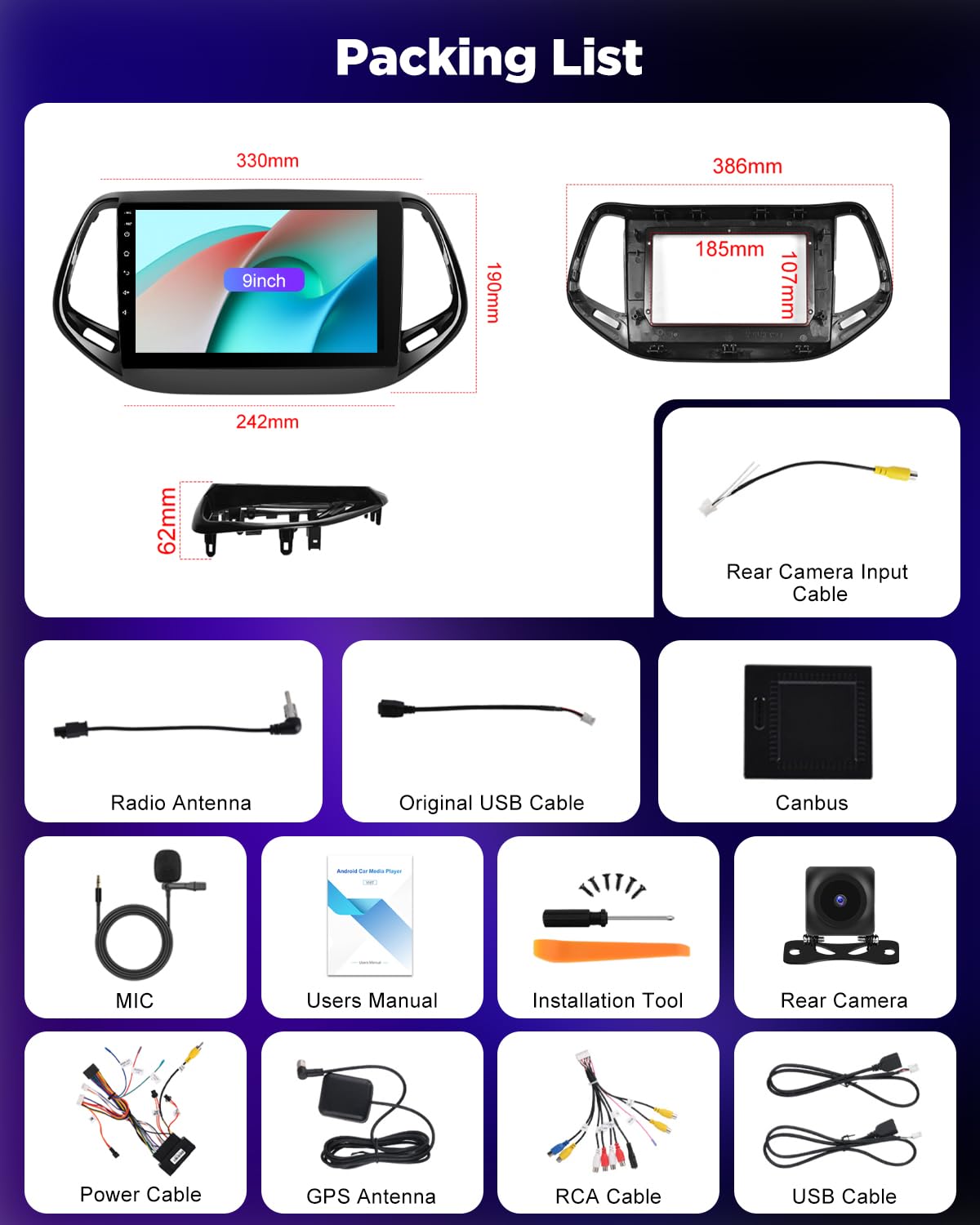 NHOPEEW Autoradio 8 Core 6+128G Android per Jeep Compass 2017-2019 con Carplay wireless e Android Auto DSP Wifi GPS Comandi al volante Vista panoramica a 360