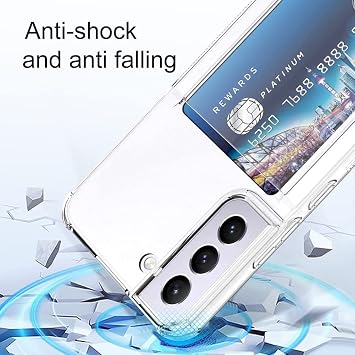 Coverzone Samsung Galaxy S22 İle Uyumlu Transparent Pulisic Kartlıklı Darbe Emici Shock-Absorbing Kartvizit Bölmeli Transparent Görünümlü Card Case Antişok Kılıf, Şeffaf