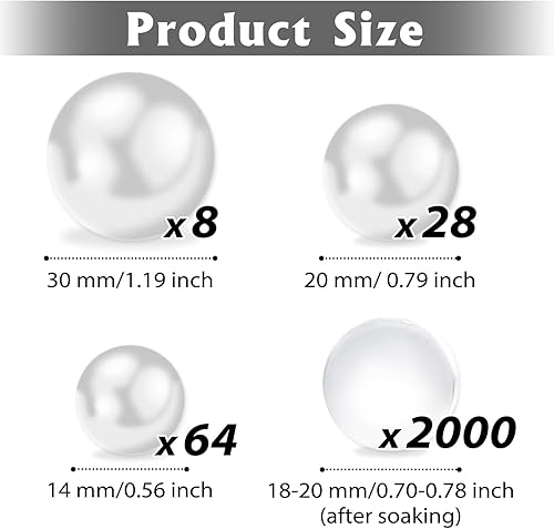 Miniatura 2 de Cuentas flotantes sin agujero para jarrones, perlas resaltadas para centros de mesa, perlas blancas, 100 unidades, 1.181 in, 0.787 in y 0.551 in,