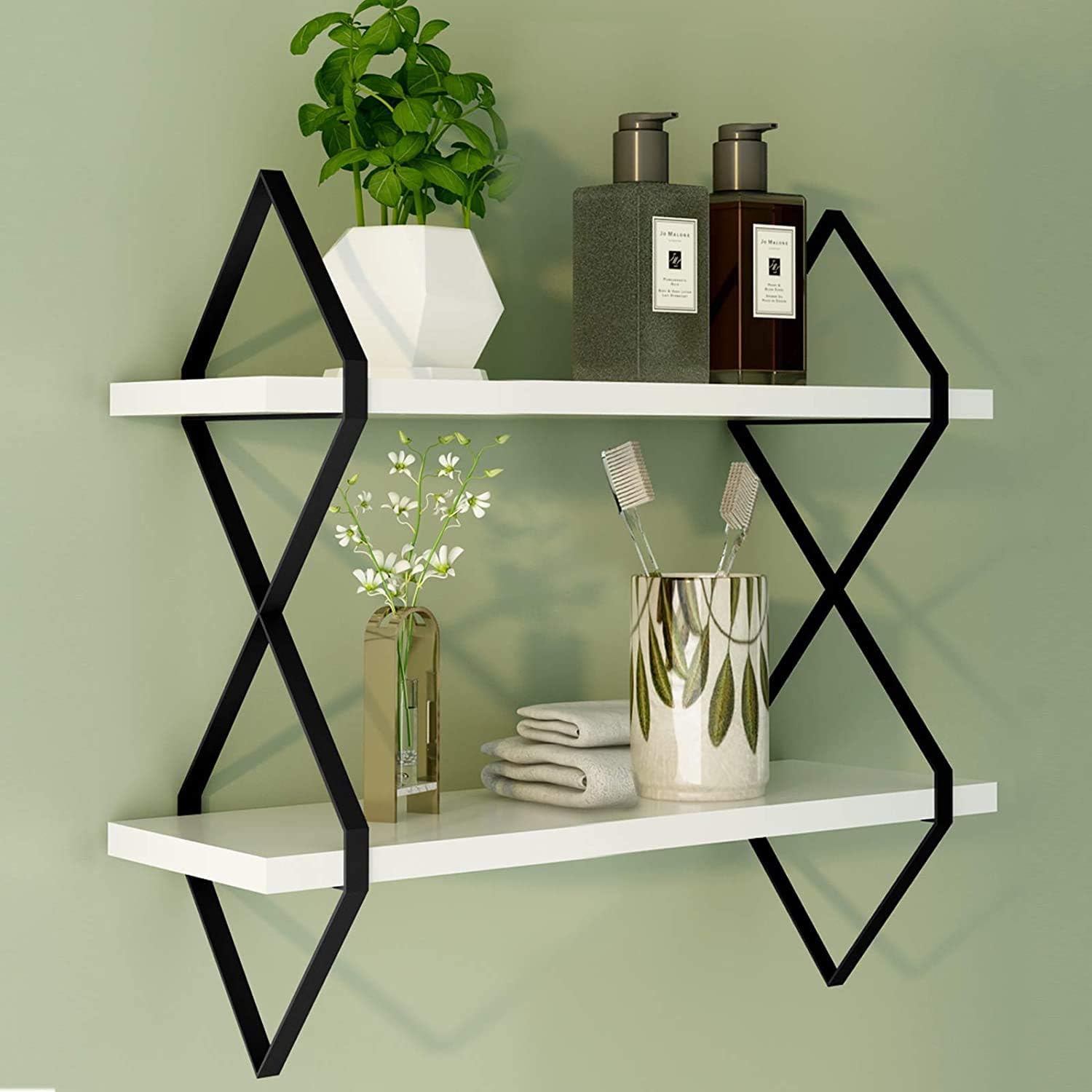 UHUD CRAFTS 2-Tier White Floating Shelf Wall Mount Hanging Shelf Bookshelf