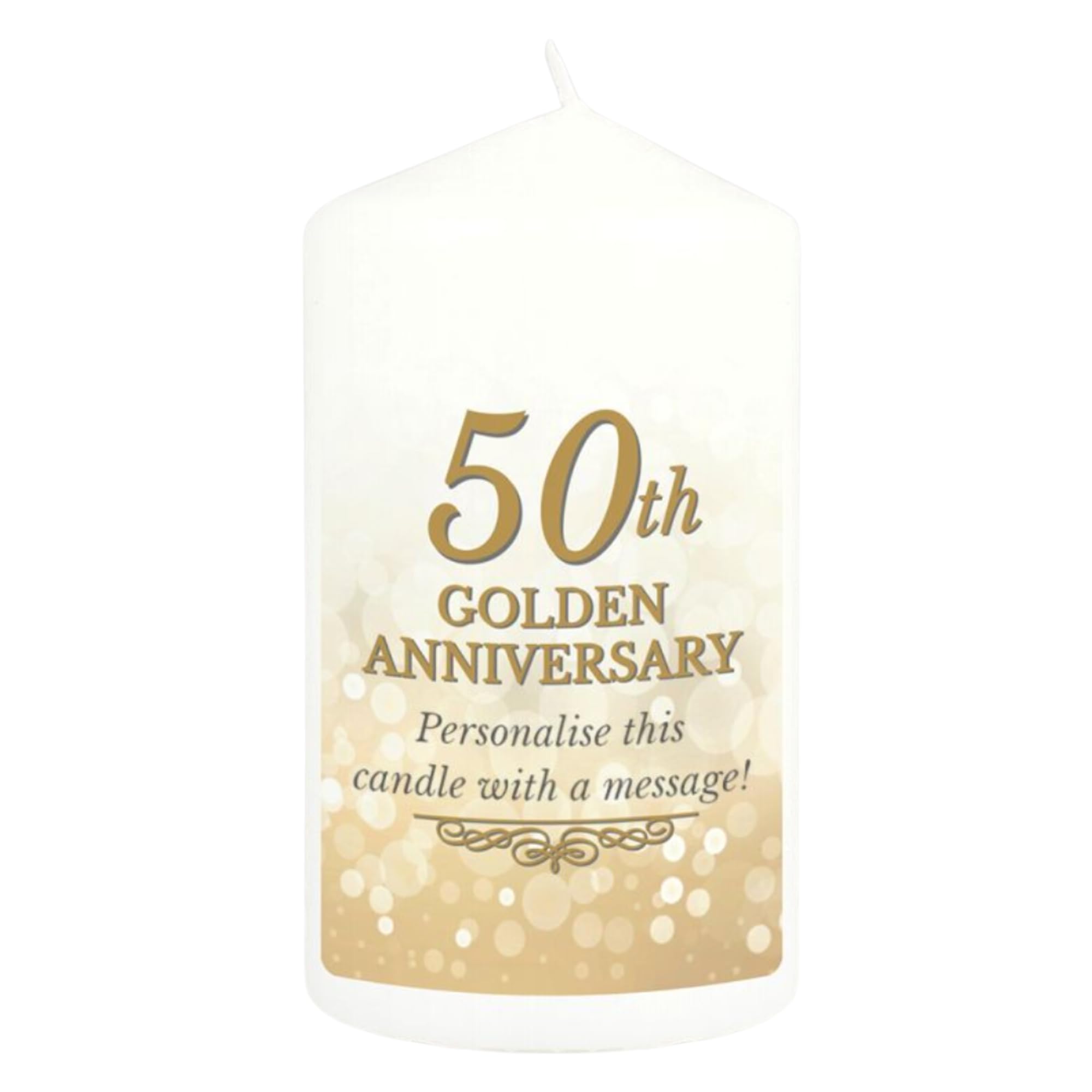 Caleli Gifts White Personalised Golden Wedding Anniversary Candle. 50Th Wedding Anniversary.