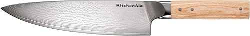 KitchenAid Cuchillo de chef forjado de 8 pulgadas - Hoja de acero de damasco AUS-10, mango de madera de Pakka con triple remache, cuchillo de cocina disponible en Yaxa Venezuela