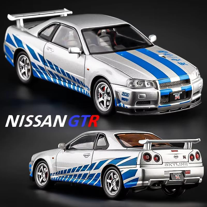 Image of 1:24 Nissan GTR Skyline R34 Diecast Metal Pull Back Car Color Sent as per Stocks