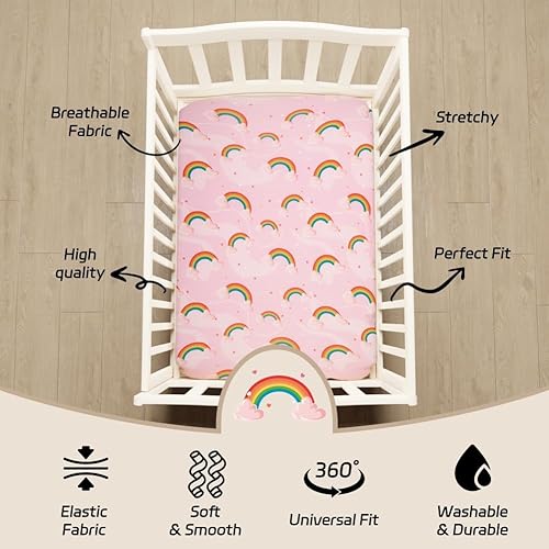 Miniatura 4 de Paquete de 4 sábanas suaves para bebé niña N Play para colchón de cuna, diseño de corazón de arco iris, lindo poliéster neutro, unisex, juego de