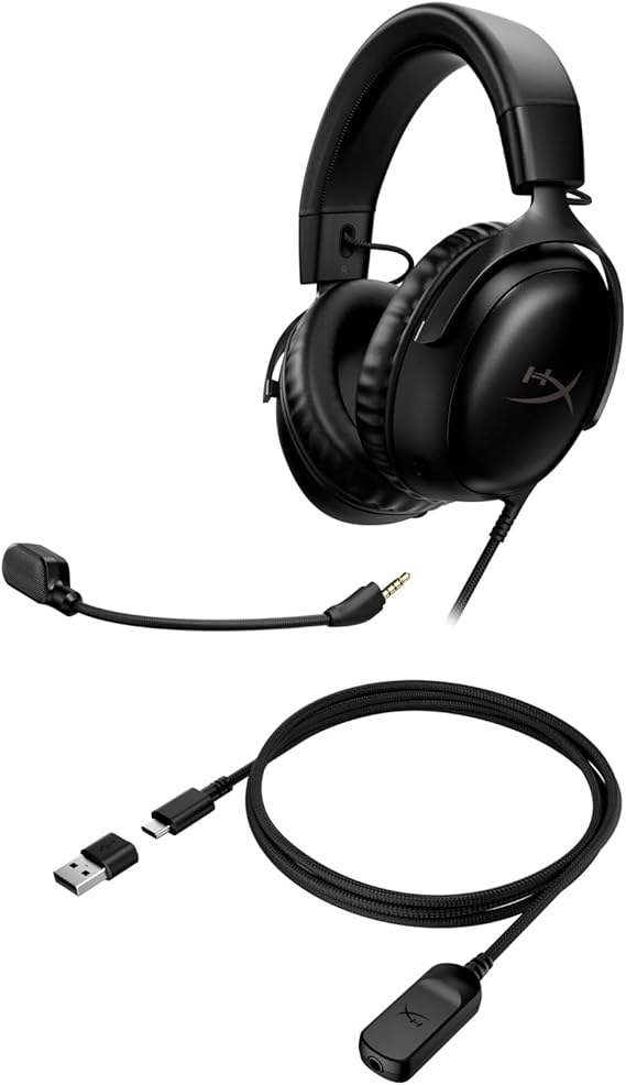 HyperX Cloud III Wired Gaming Headset, PC, PS5, Xbox Series X|S, Angled 53mm Drivers, Spatial Audio, Memory Foam, Durable Frame, Ultra-Clear 10mm Mic, USB-C, USB-A, 3.5mm Black