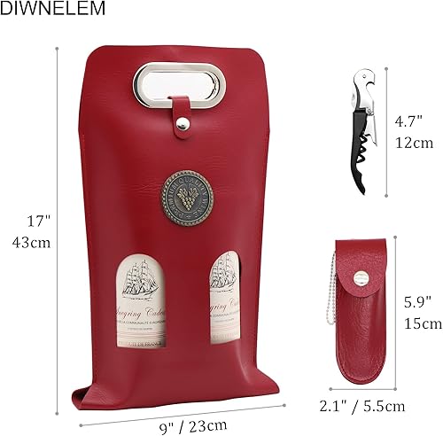 Miniatura 8 de DIWNELEM Bolsa de cuero para vino, bolsas de regalo de vino de cuero con abridor de vino, bolsa de botella de cerveza champán para bodas,