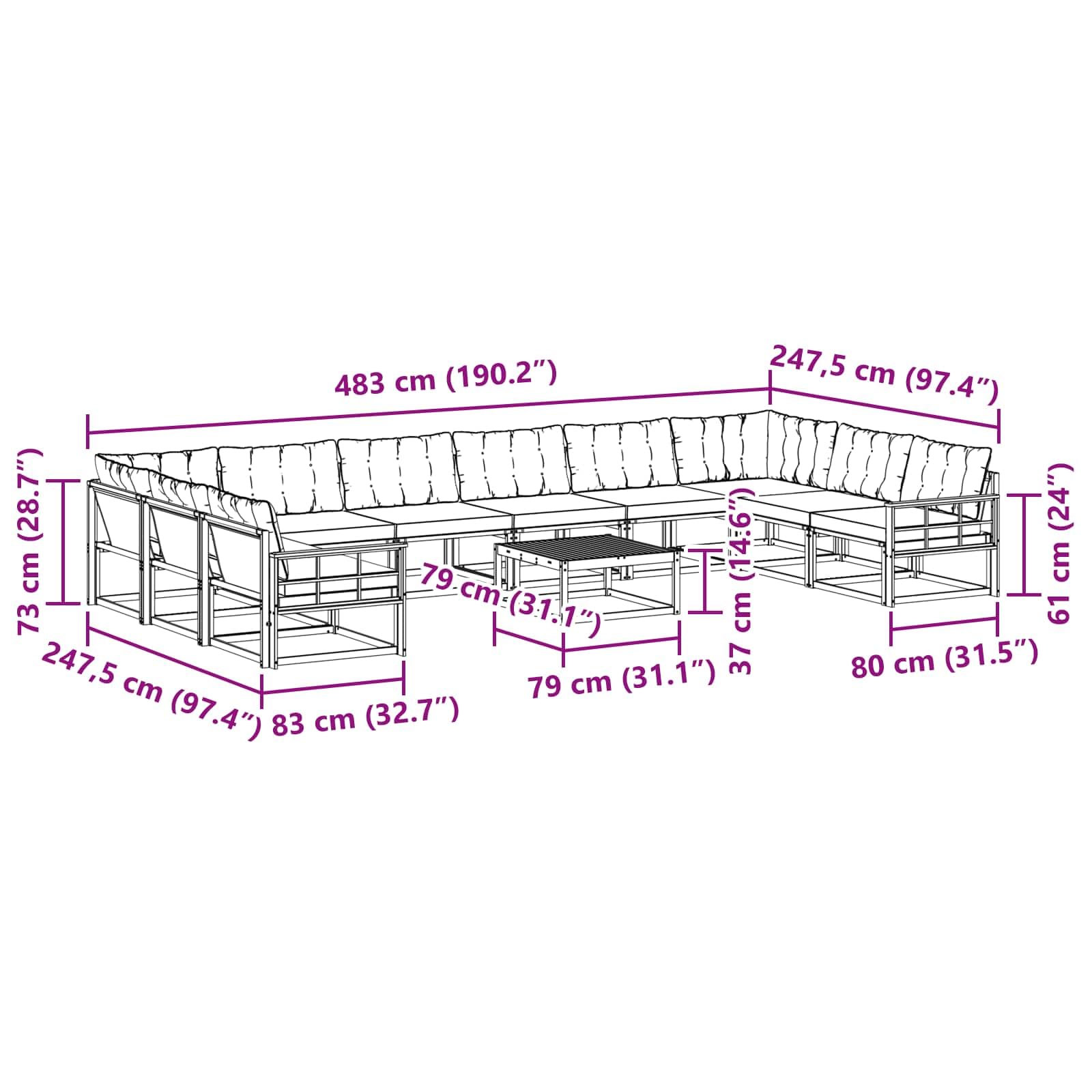Set Divani Esterno 11 Pezzi Bianco Beige | Legno Acacia Massiccio, Tessile Resistente, Cuscini Rimovibili, Giardino Terrazza Patio