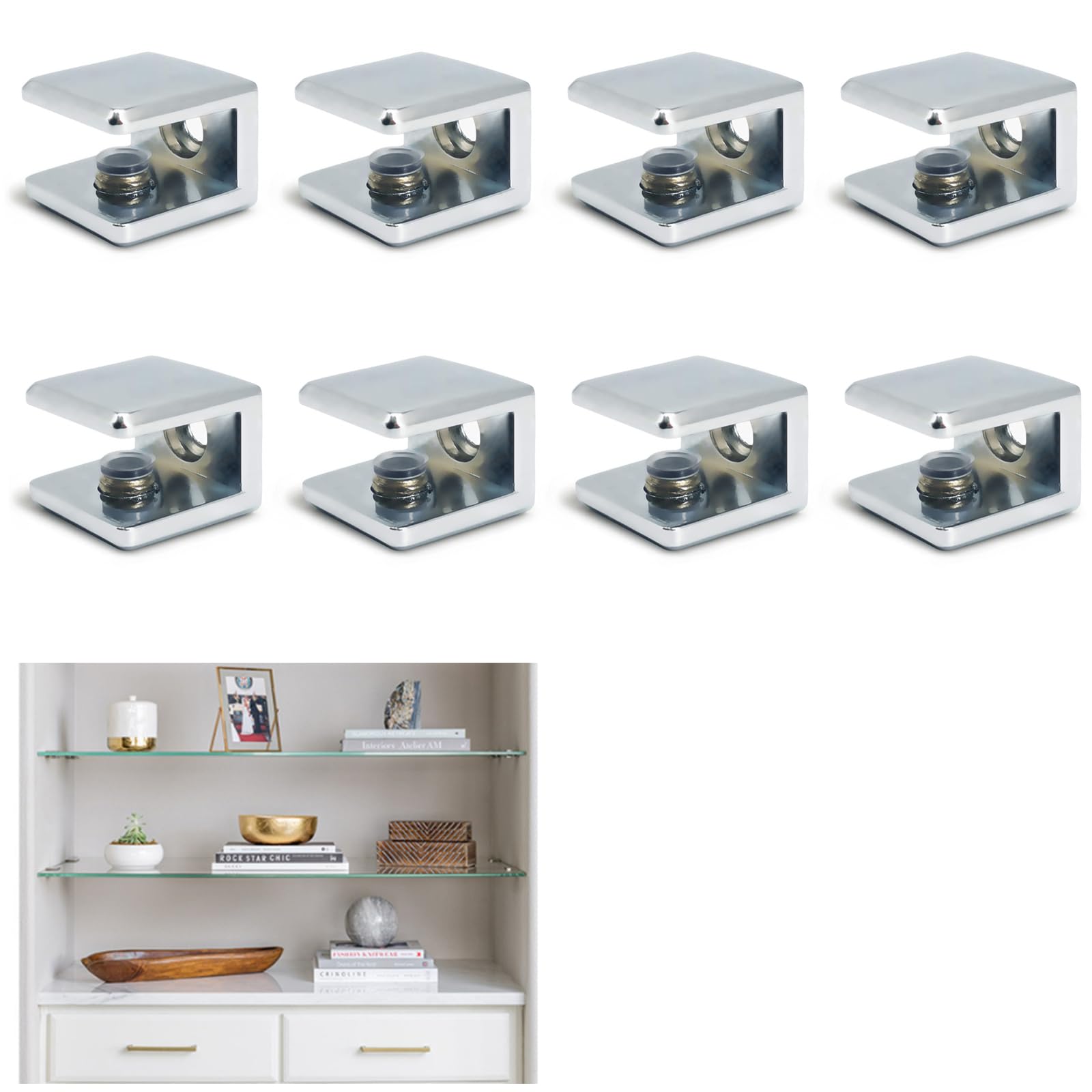 AWEN Glass Shelf Bracket Glass Clamp Holder Adjustable Clamp Shelf Clip for 6-10mm Thickness - 8pcs