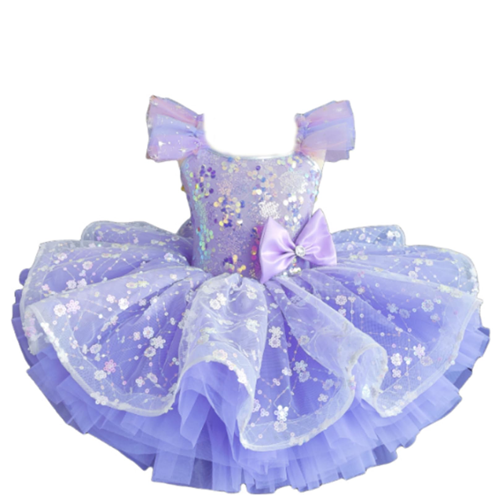 Ballerina-Kostüm für Mädchen, Tüll-Tutu, Ballett-Wettbewerbskleid | Tutu Kinderkostüm Kleiner Schwan mit Rüschenärmeln Spitze Stickerei und Pailletten