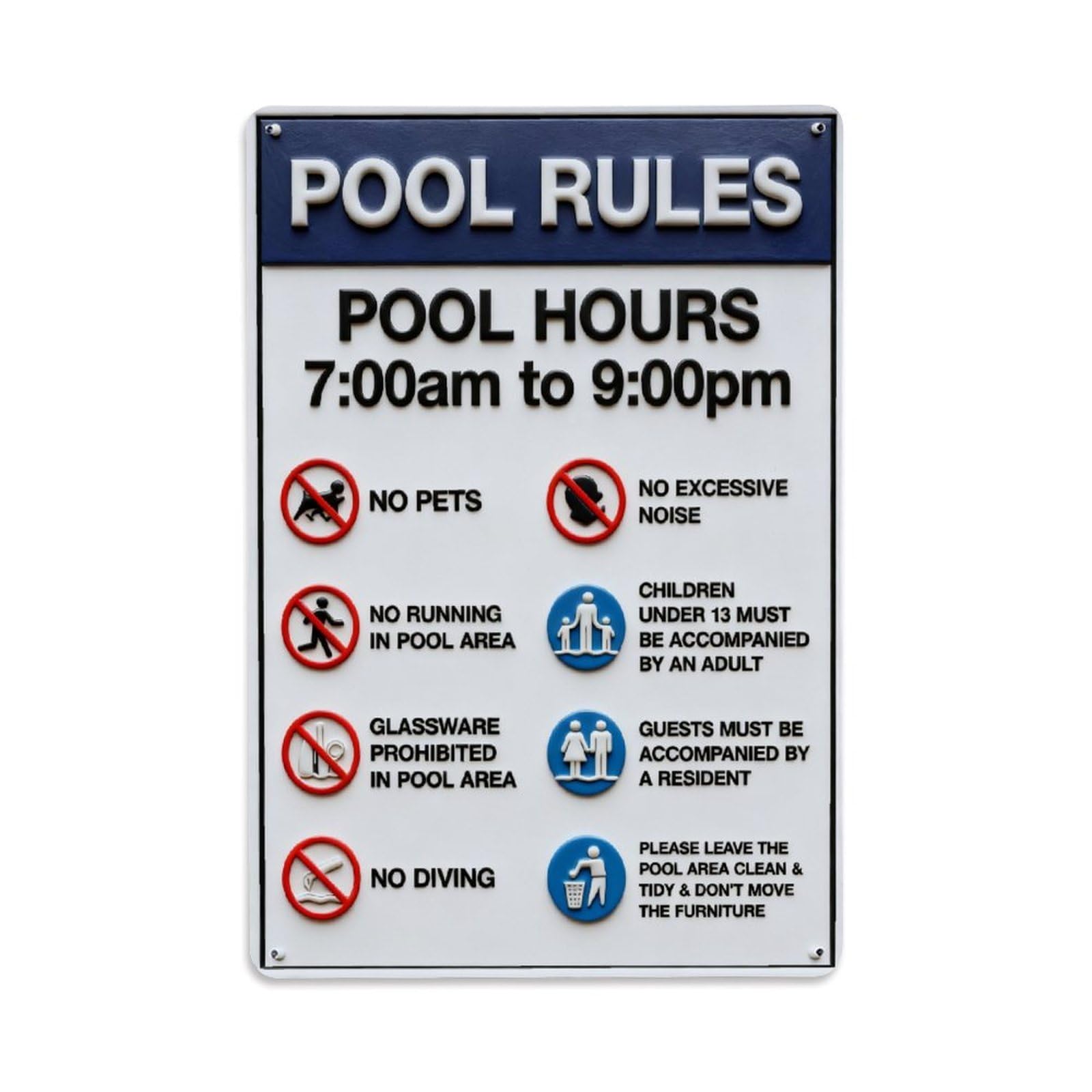 Pool Rules Sign With Icons Vintage Metal Tin Sign Retro Wall Decor, Bar Garage Cafe Kitchen Home Wall Art Poster Decoration 8x12inches
