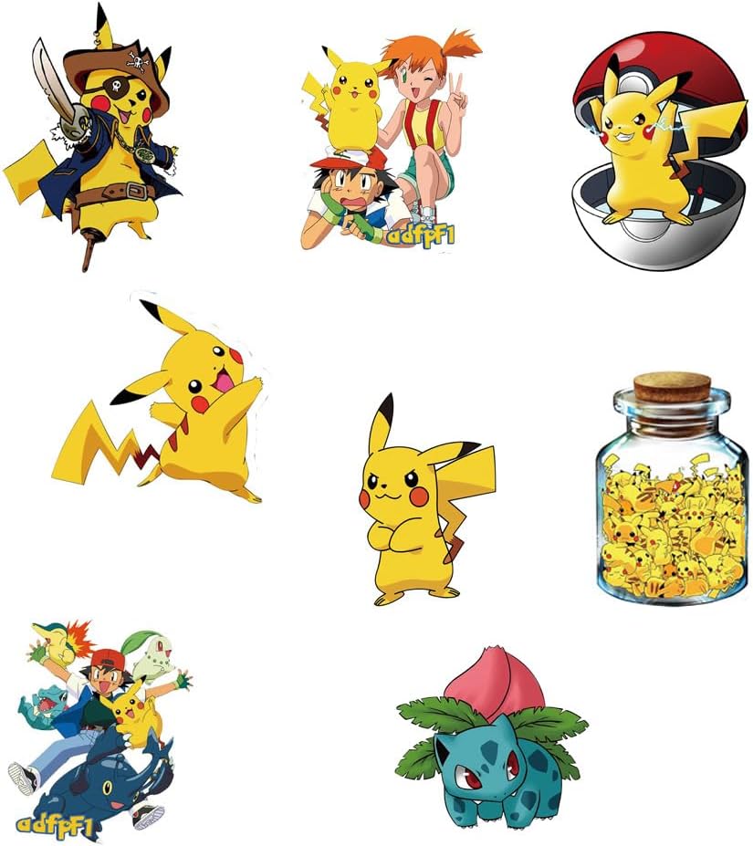 50pcs Cute Pokemon Stickers for Water Bottle, Cartoon Waterproof Vinyl Decal for Kids Teen Adult Laptop Skateboard Phone Travel Case Bike Guitar Computer
