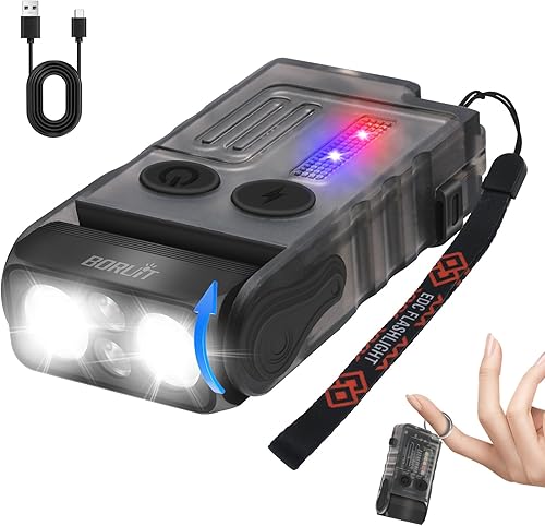 BORUIT V20 - Linterna de bolsillo pequeña y potente, cabeza giratoria de 180 con luz lateral de mazorca y tapa de lámpara de ambiente, linterna