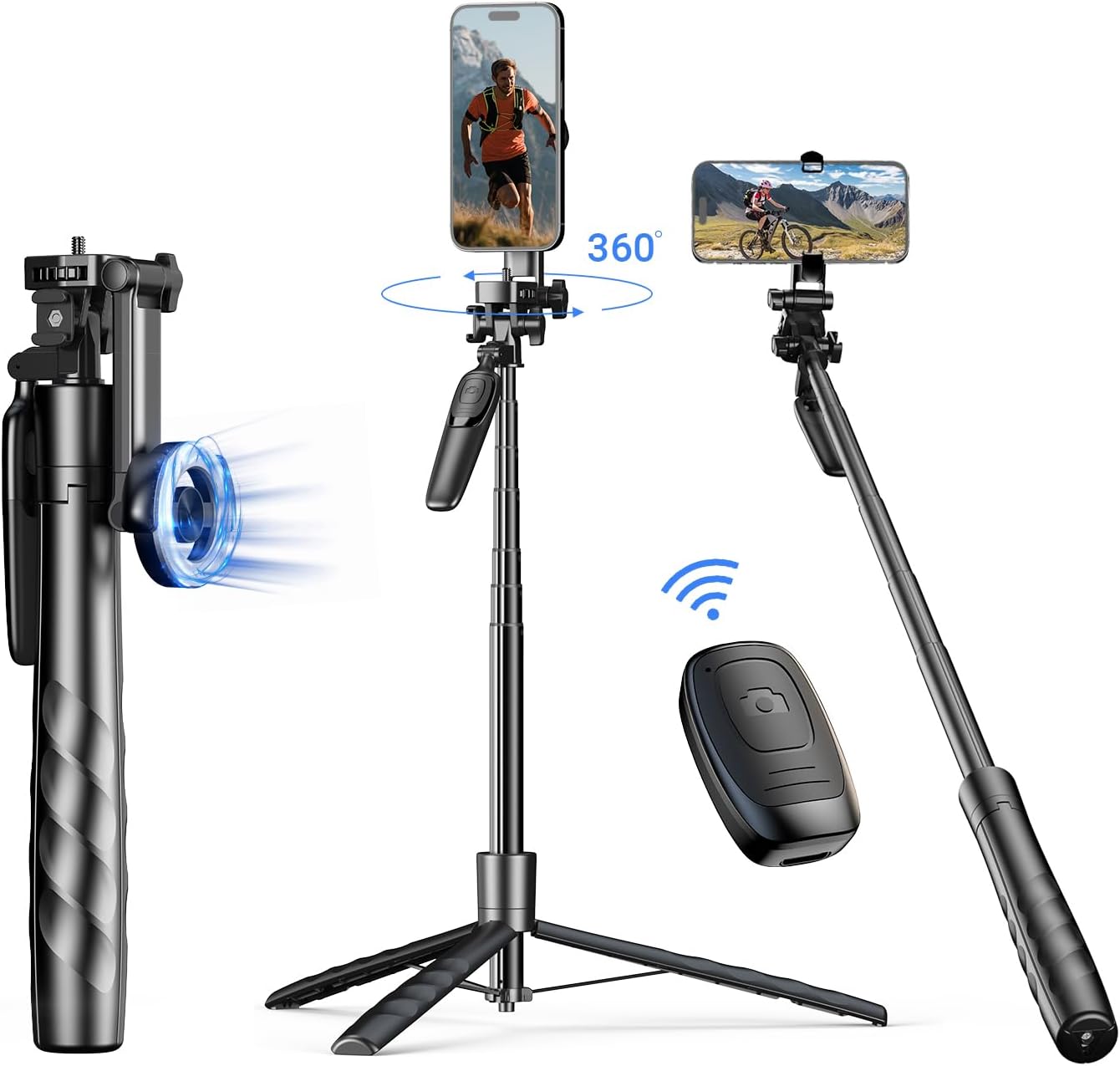 FUTI Selfie Stick Stativ 180cm - Verstellbares Aluminium Stativ Mit Bluetooth Fernauslöser