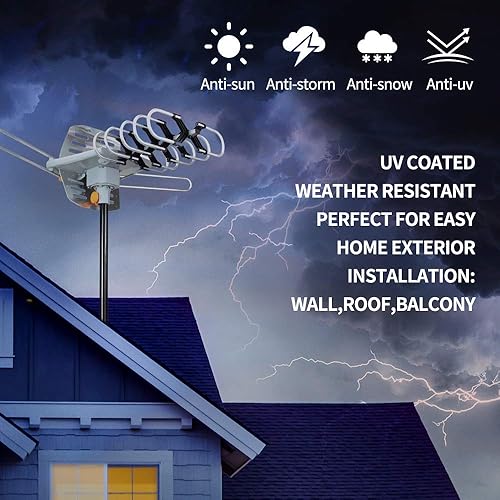 Miniatura 7 de Antena de TV HD amplificada digital para exteriores para rango de 150 millas con poste de montaje y cable coaxial RG6 de 33 pies, compatible con 4K