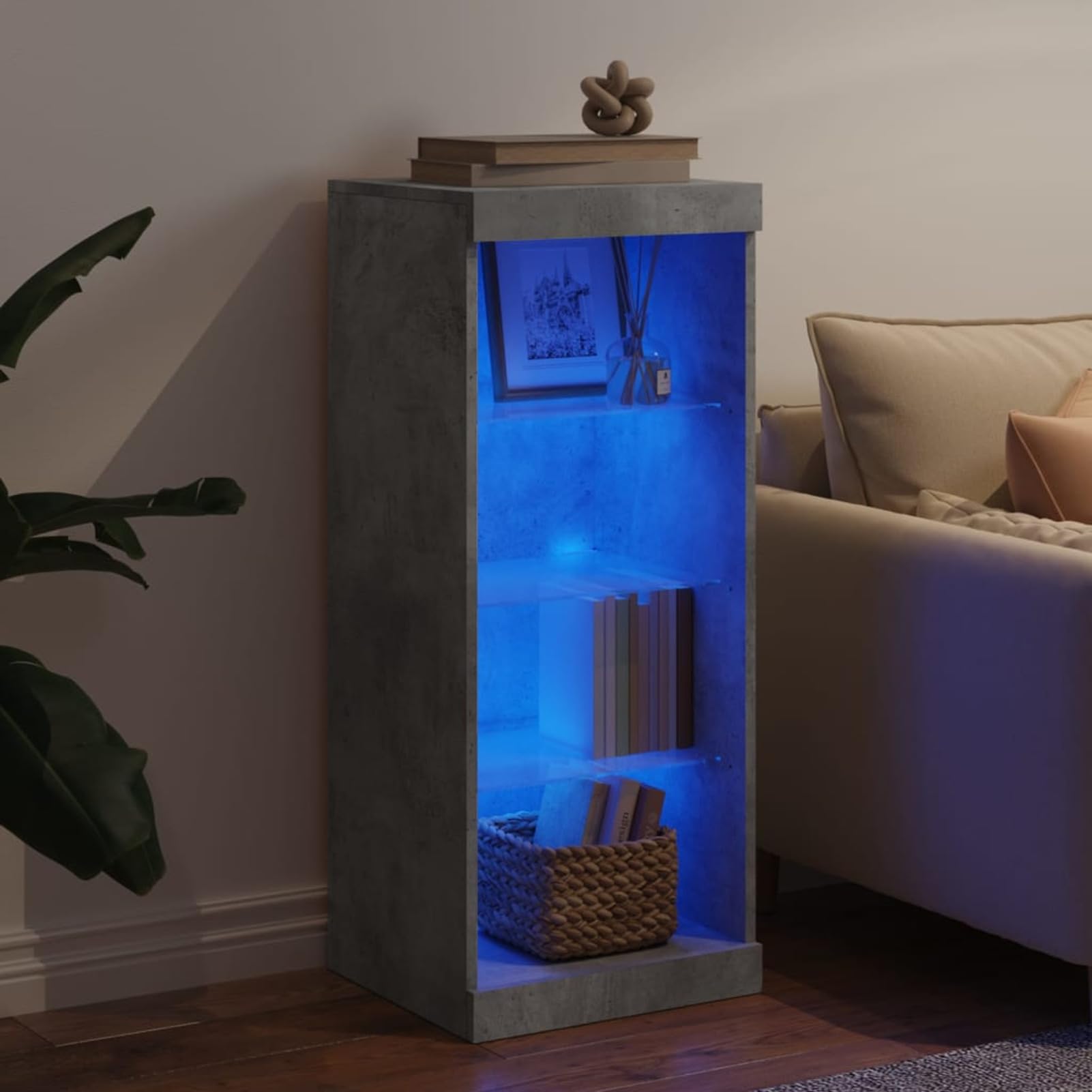 Homgoday Buffet avec lumières LED Gris béton 41 x 37 x 100 cm Armoire latérale Armoire de rangement pour salle à manger, salon, couloir et cuisine, mobilier de bureau à domicile