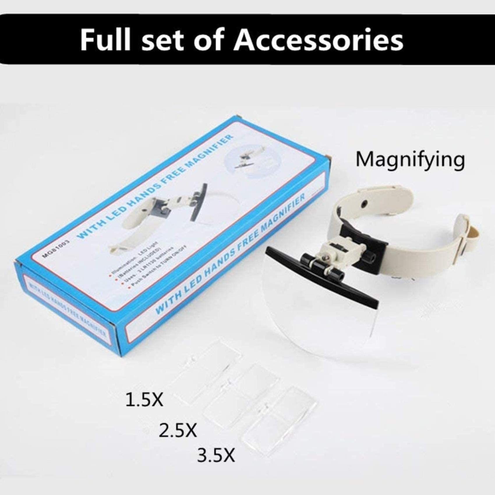 Lupa con Cabeza de Lupa con luz LED, Herramienta de identificación de Grabado para reparación de Lectura de Diadema de Anciano, Lupa de Manos Libres con Lentes HD de 1.5X 2X 2.5X 3.5X