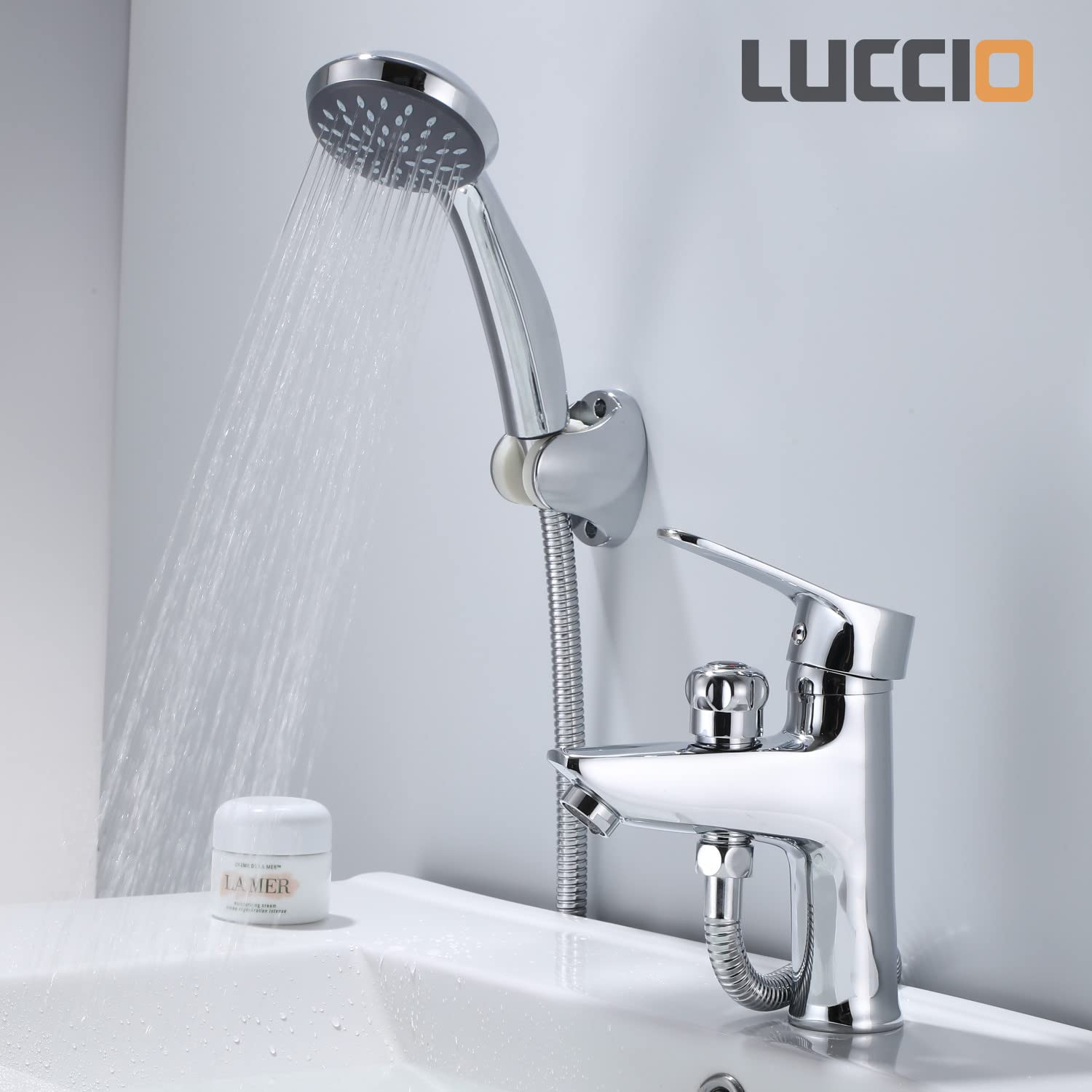 ZXC Waschtischarmatur mit Umsteller für Brause, hochwertige Einhebel Waschbecken Armatur inklusive Brause-Set in Chrom