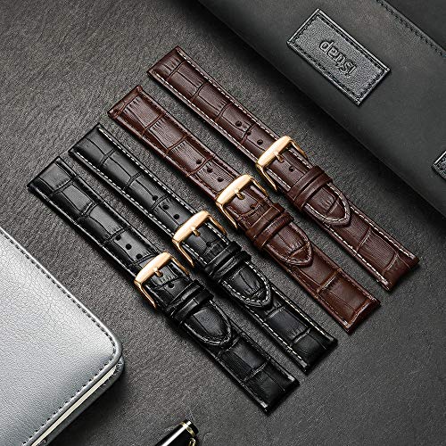 Istrap Leather Watch Band Alligator Grain Calfskin Replacement Strap Stainless Steel Buckle Bracelet For Men Women-18Mm 19Mm 20Mm 21Mm 22Mm 24Mm-Black Brown #TOP6