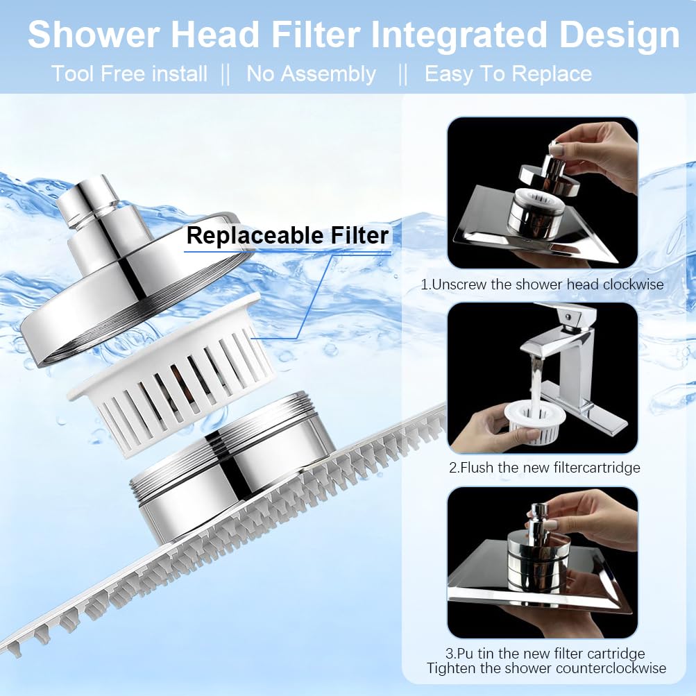 Gmili Ultra-Delgado Alcachofa Ducha Grande, 12 Pulgadas Alcachofa de Ducha Exterior Inoxidable Rociador Ducha Con Filtro Cabezal Ducha para Eliminar el Cloro y Las Sustancias Nocivas (30x30cm)