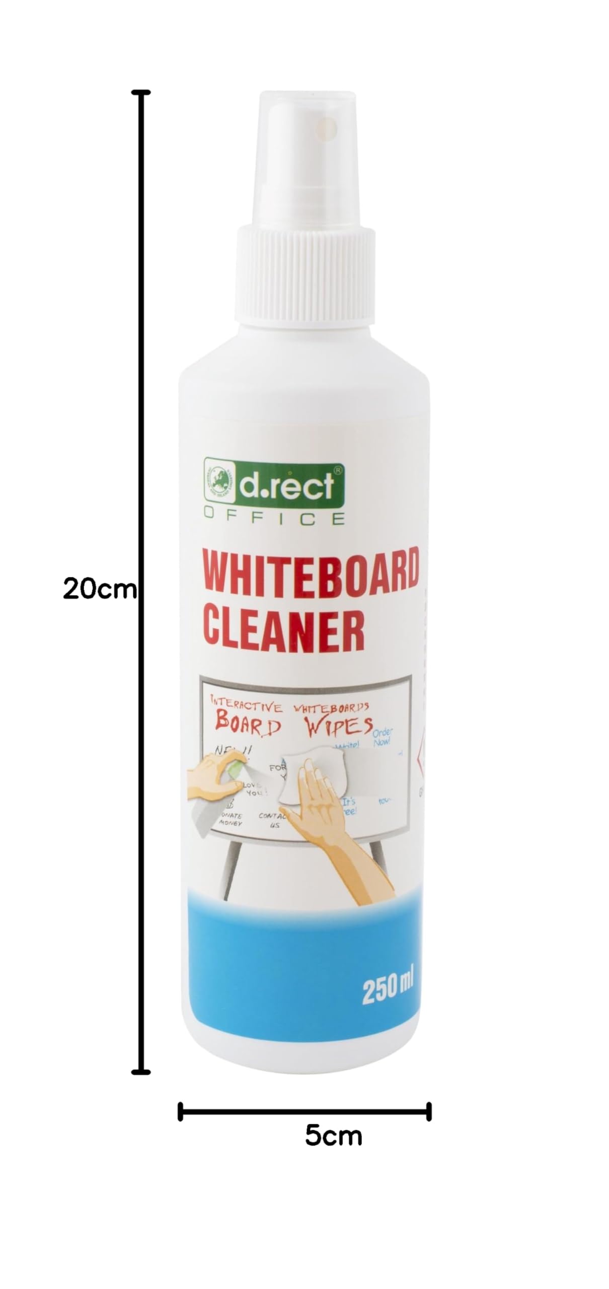 D.RECT Limpiador Pizarra Blanca 250 ml, Spray Limpieza Pizarra Blanca Tablero Magnético Flipchart Whiteboard, Botella de Bombeo, 110453