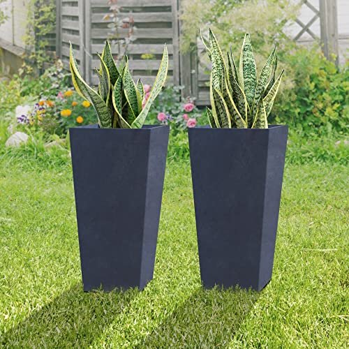 Kante 24" Set Of 2 Tall Lightweight Concrete Modern Tapered Tall Rectangle Outdoor Planter With Drainage Hole, Large Outdoor Indoor Modern Planter For Home And Garden Charcoal #TOP6