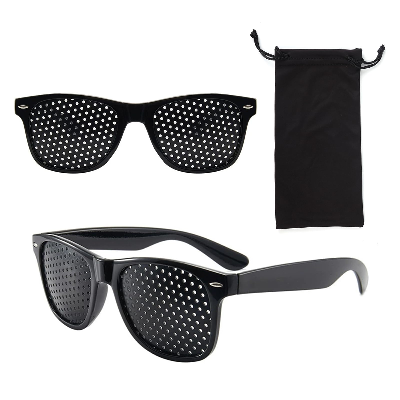 Rasterbrille Pinhole Glasses, Lochbrille für Augentraining, Rasterbrille Augentraining, Anti Ermüdungsbrille zur Entspannung, Raster-Brille, Gitter-Brille mit faltbaren Bügeln, 2 Stück, Schwarze