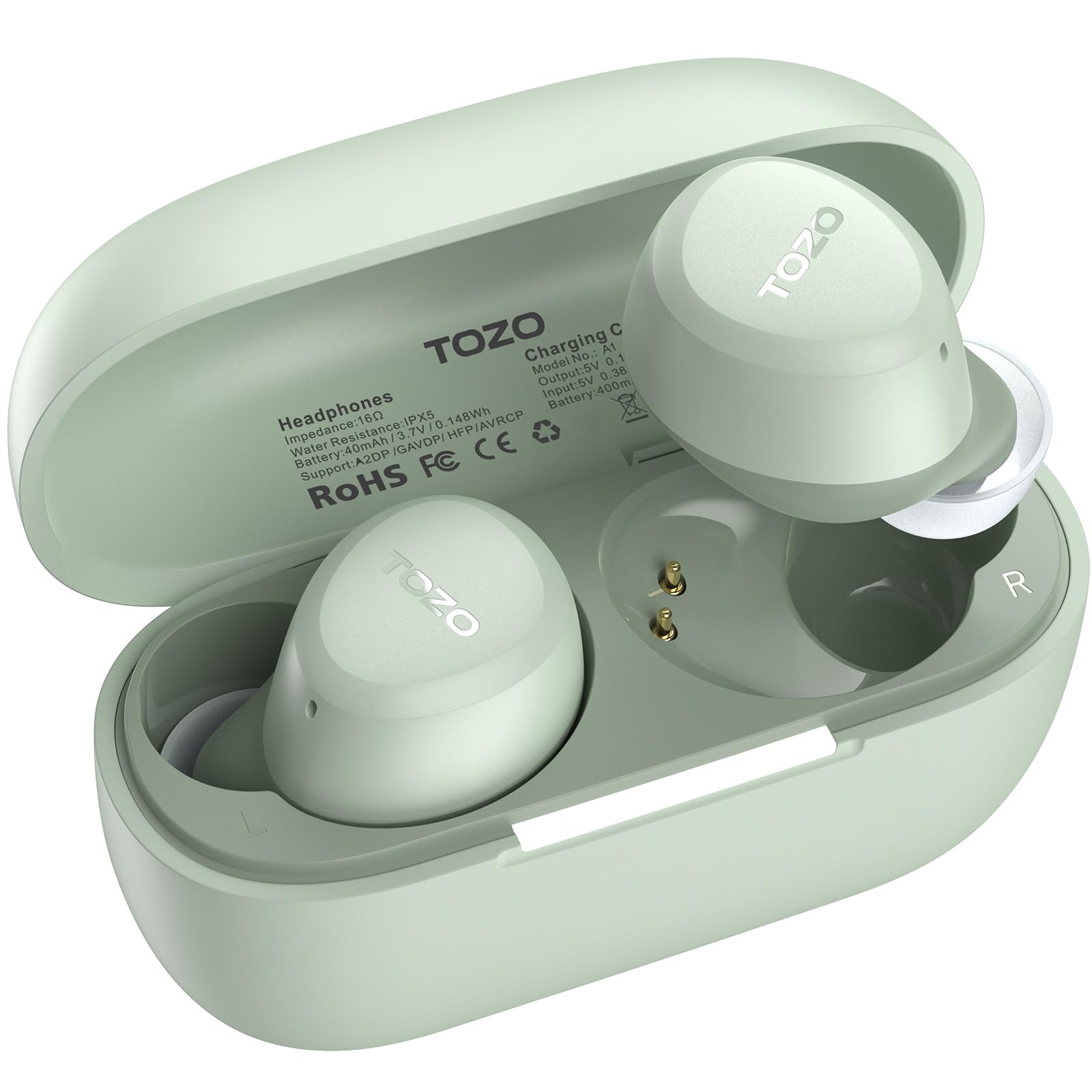 TOZO A1 2024 New Upgrade Wireless Earphones, Bluetooth 5.3 Light-Weight, Support APP EQ Setting, Stereo Sound Headset Long Time Playback with Charging Case, Waterproof, GreenGlobal Recycled StandardGlobal Recycled StandardGlobal Recycled Standard