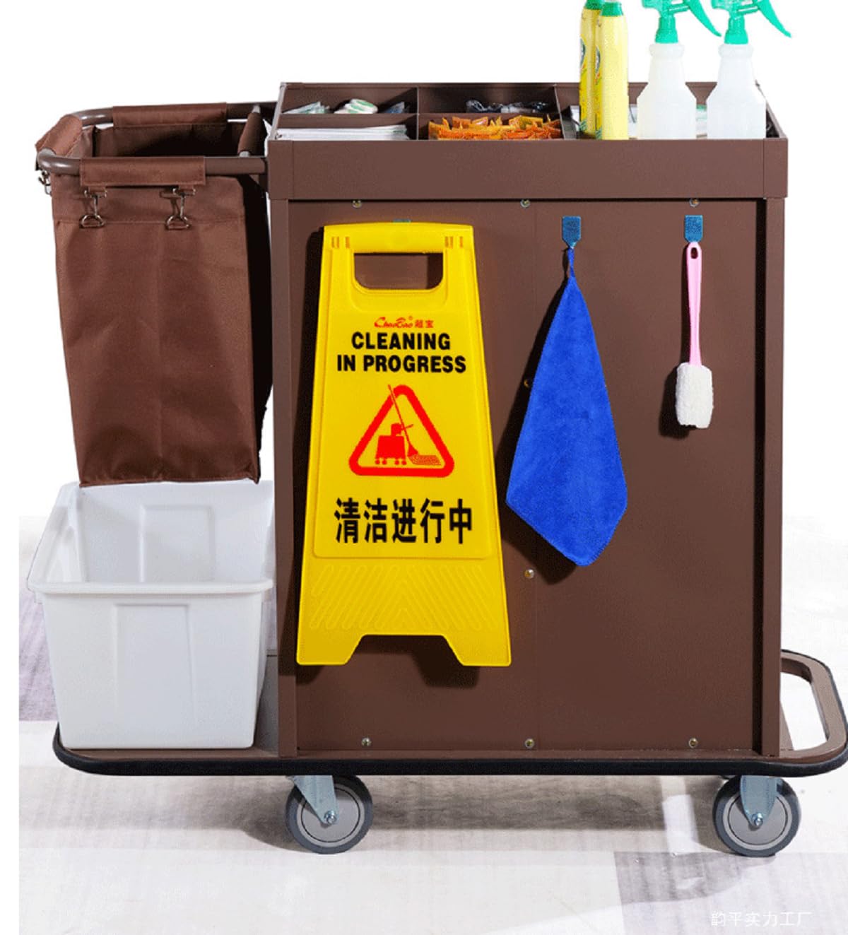 Carrito de hotel con cerradura, carrito de limpieza industrial multifuncional para limpieza y servicio de habitaciones, soluciones eficientes