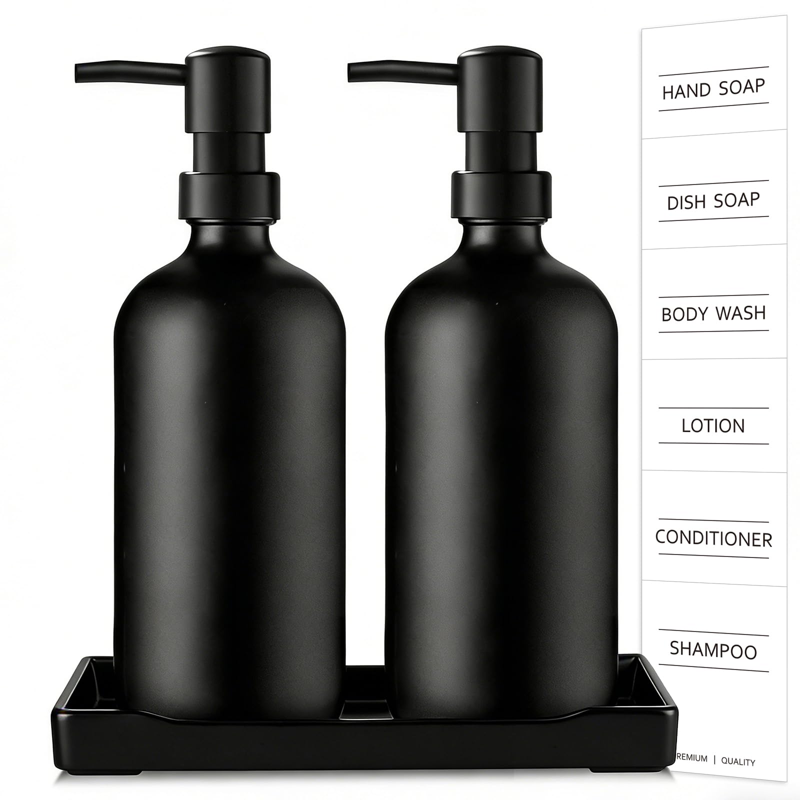 VIMERPA Hand Soap Dispenser,500ml Brown Glass Soap Dispensers, Washing Up Liquid Dispenser, Amber Glass Soap Dispensers (Black,2 Pack)