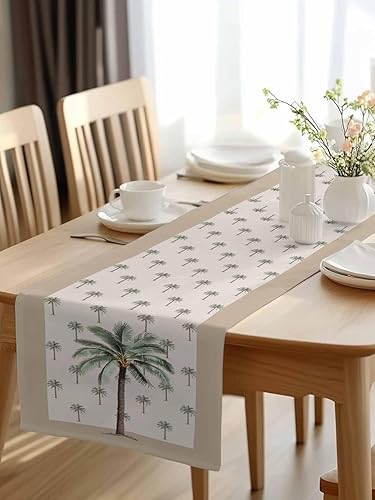 Miniatura 2 de Camino de mesa de lino y algodón de coco tropical, bufandas de tocador, camino de mesa de palmera caqui para mesa de comedor, decoración de cocina
