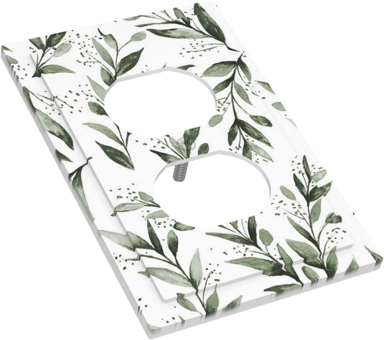 Green Eucalyptus Olive Leaves 1 Gang Outlet Covers Duplex Receptacle Wall Plate Greenery Plant Decorative Electrical Device Light Switch Cover Faceplate Switchplates