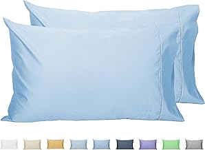 Sunflower Pillow Cases King Set of 2, 100% Cotton King Pillowcases, 20×40 inches with Silver Trim, Soft and Breathable, Solid Powder Blue