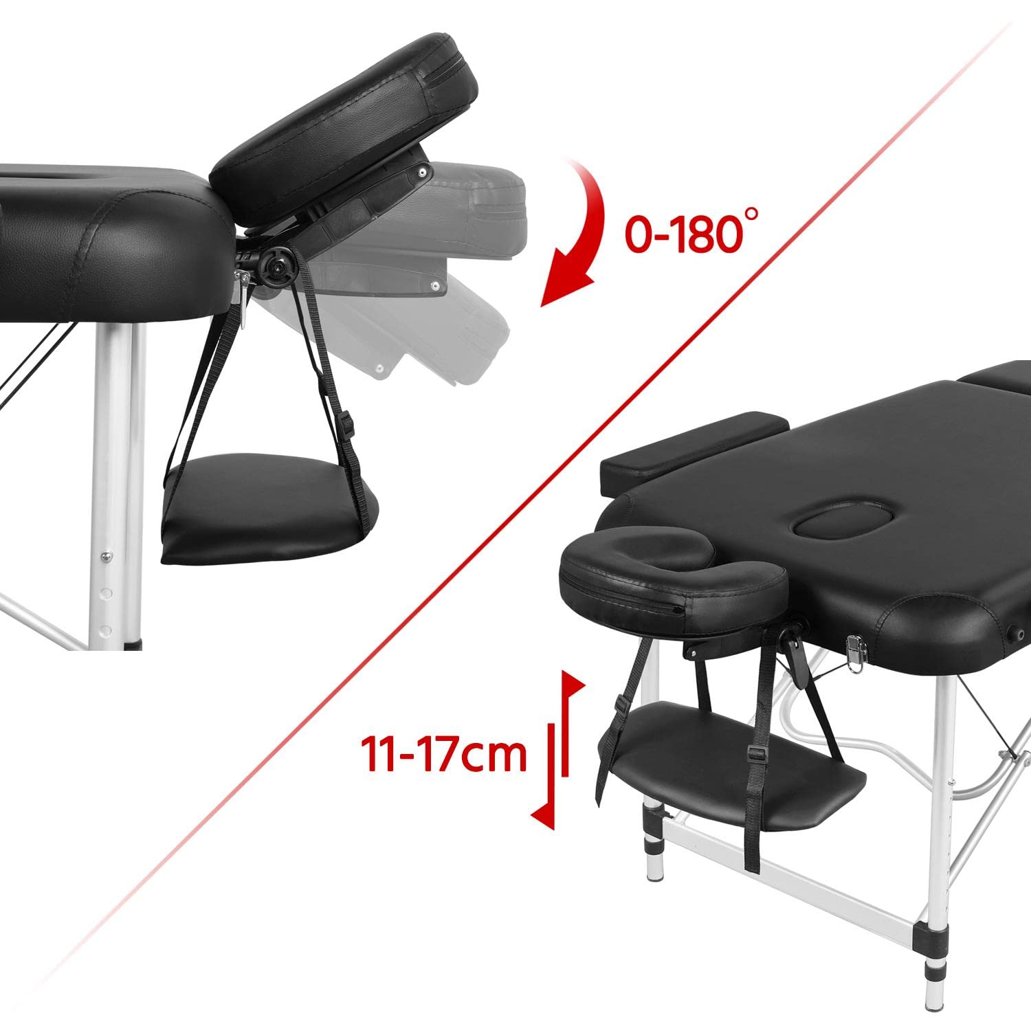 Yaheetech Camilla Masaje Plegable de 3 Zonas 213x82x(67.5-89) cm Portátil Cama Masaje Estetica con Bolsa de Transporte Altura Ajustable Apoyacabezas Desmontables para Tatuaje