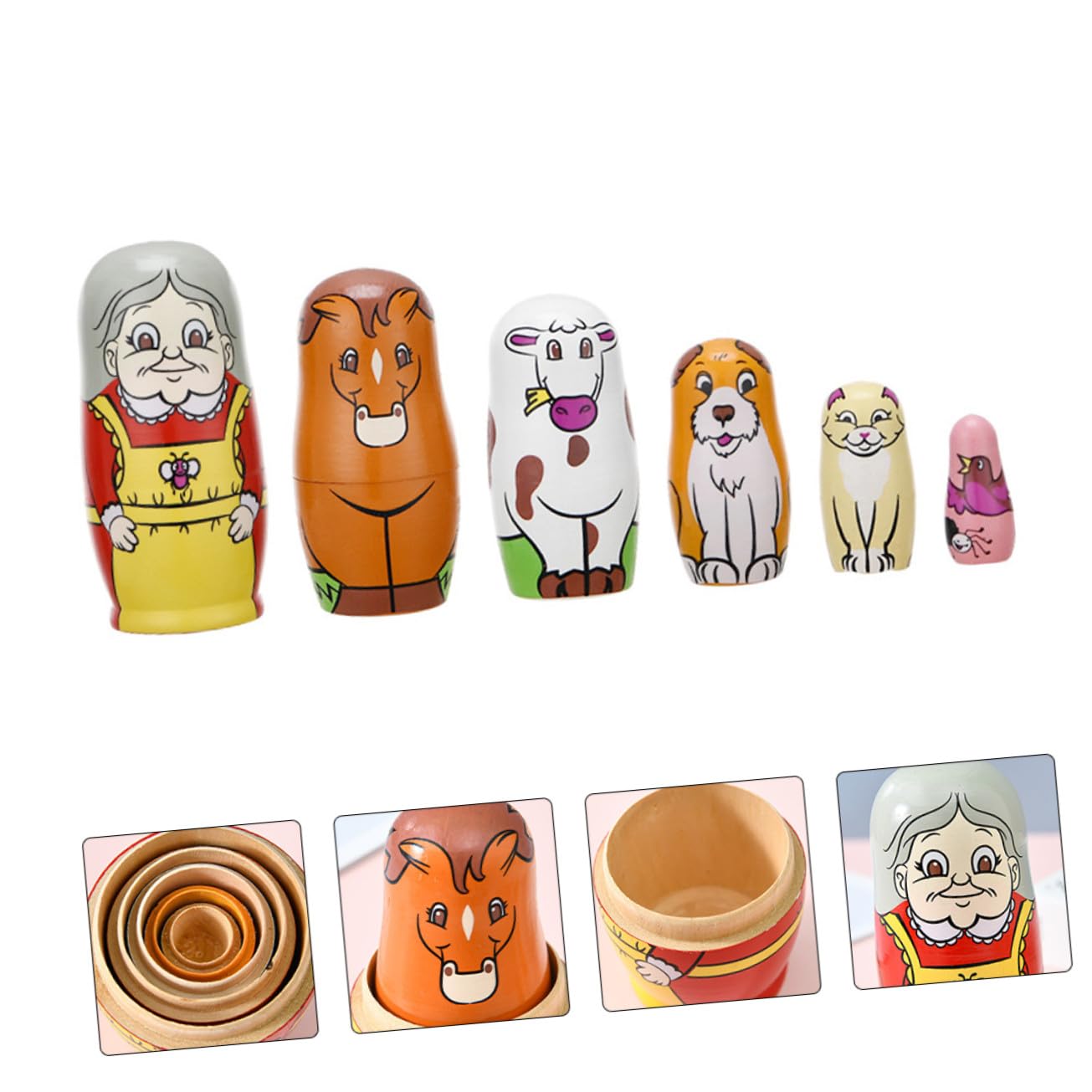 ORFOFE Muñeca Matrioska de Madera 6 Piezas, Dibujos Animados