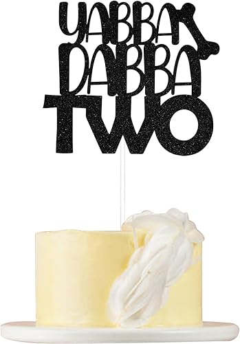 Decoración para pastel de 2º cumpleaños con diseño de picapiedra Yabba Dabba con temática de cavernícola, decoración de segundo cumpleaños con