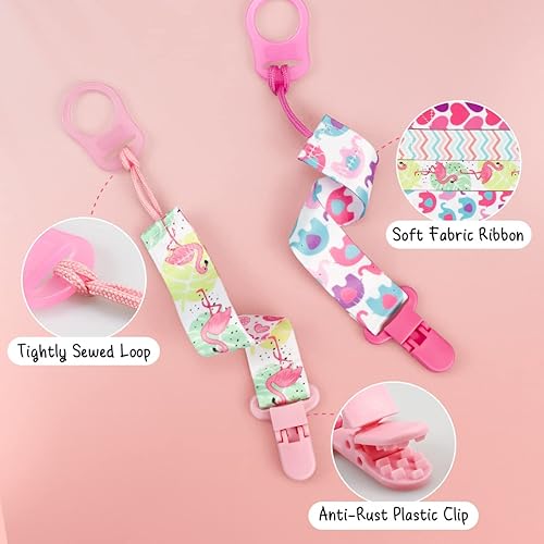 Miniatura 2 de Paquete de 4 clips para chupete para niños y niñas, clips para chupetes con adaptadores, clips de silicona para dentición, juguetes para baby shower