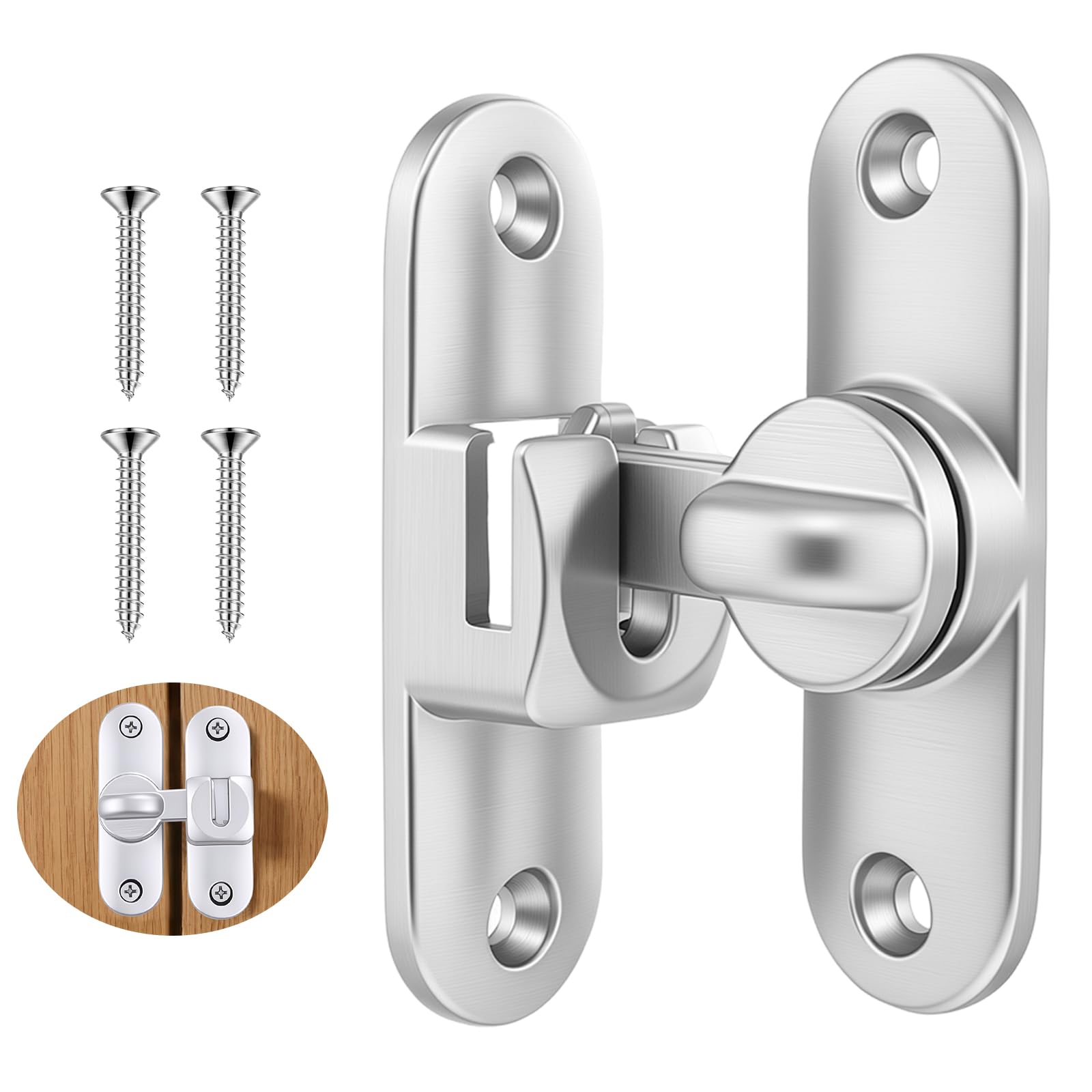 Gyfent 1Pack Door Latch, 90/180 Degree Door Closer Zinc Alloy Gate Latch Right Angle Gate Lock Hardware for Sliding Barn Bedroom Bathroom Window