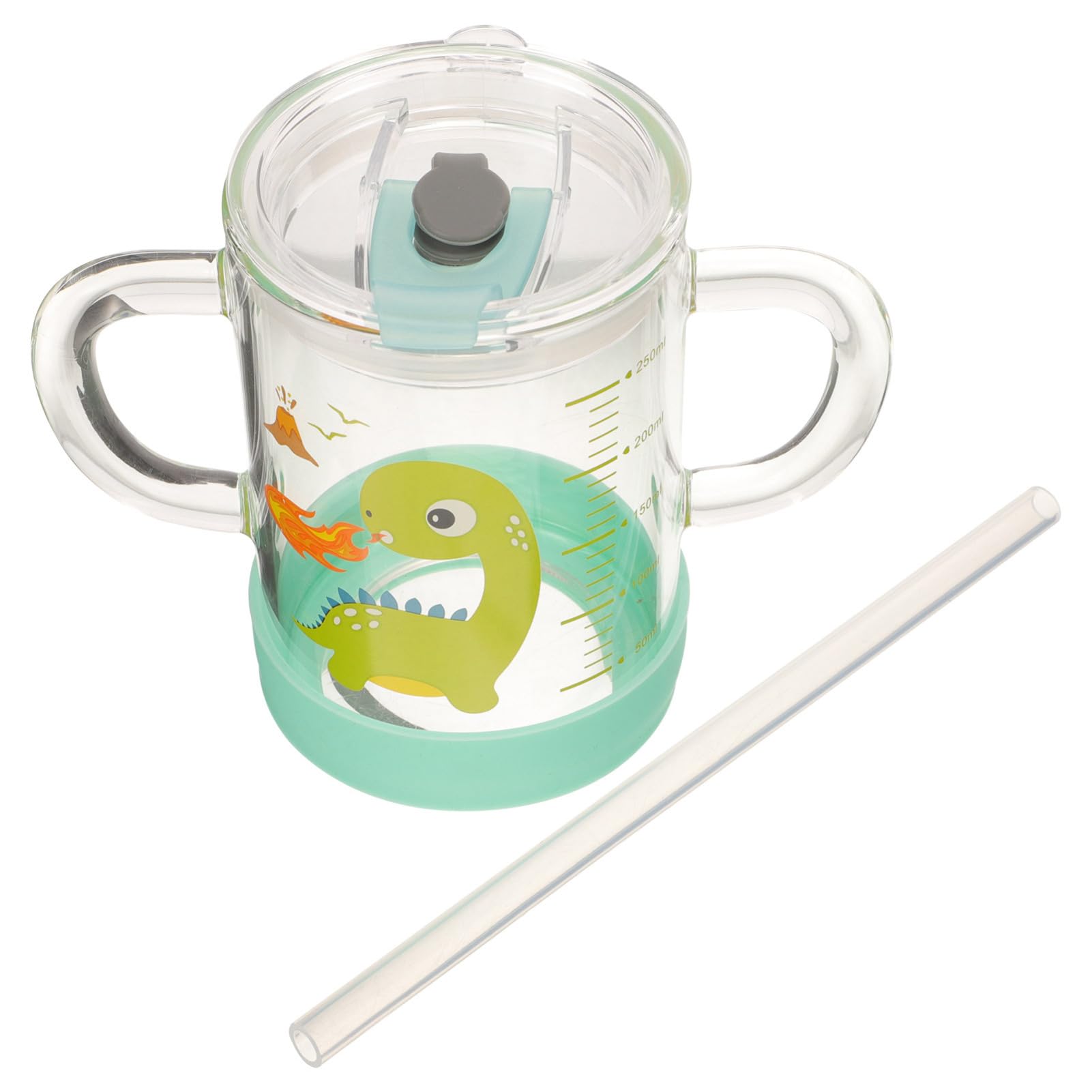 Cabilock Double Handle Glass Milk Cup with Measurement Scale Heat Resistant Drinking Mug for Breakfast for Milk and Formula Use