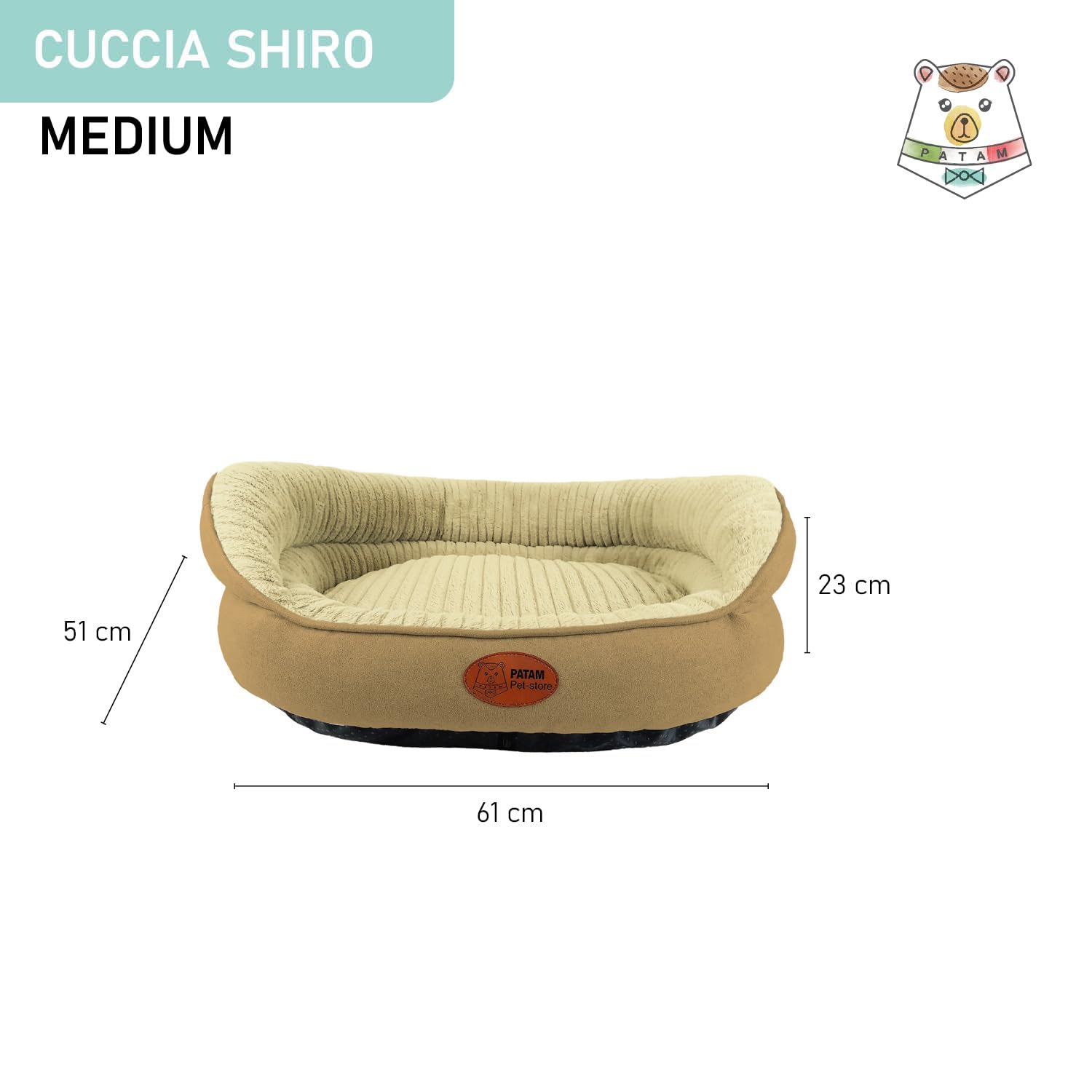 Shiro Corde Canapé pour Chien et Chat Déhoussable Lavable en Machine Lit Doux avec Bordure surélevée Fond antidérapant 61 x 51 x 23 cm