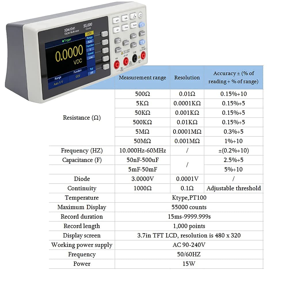 Multímetro digital de escritorio, 3.7 ", 55000 cuentas, probador de multímetro, voltaje de corriente CA/CC, resistencia, capacitancia, diodo, continuidad, verdadero valor eficaz, probador (EU Plug)